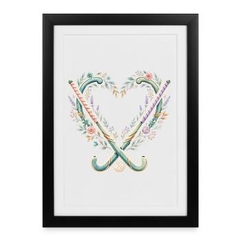 Cœur de hockey sur gazon Cœur de Fleurs - Affiche encadrée (27 × 37 cm) - noir - Devant