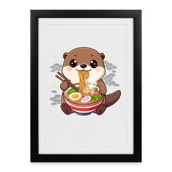 Kawaii Otter with Ramen - Framed poster (27 × 37 cm) - black - Front