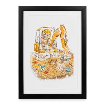 Conducteur d’excavatrice Bébé Chat Chat - Affiche encadrée (27 × 37 cm) - noir - Devant
