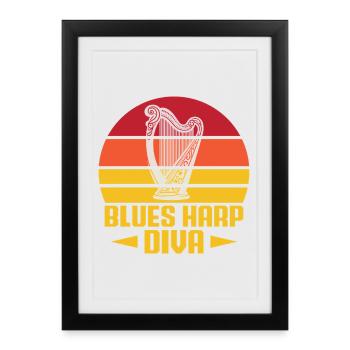 Funny Harmonica Player Blues Harp Diva Harmonica - Framed poster (27 × 37 cm) - black - Front