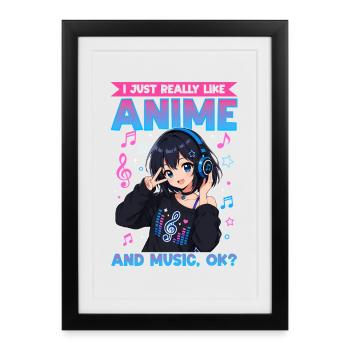 Anime et musique Chibi - Affiche encadrée (27 × 37 cm) - noir - Devant