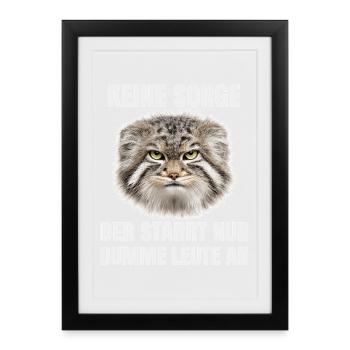 Grumpy Pallas Katze Manul Cat Humor Katzen Motiv - Gerahmtes Poster (27 × 37 cm) - Schwarz - Vorne