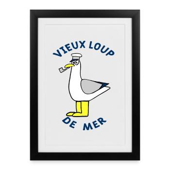 Gull smoking a pipe, old sea dog - Framed poster (27 × 37 cm) - black - Front
