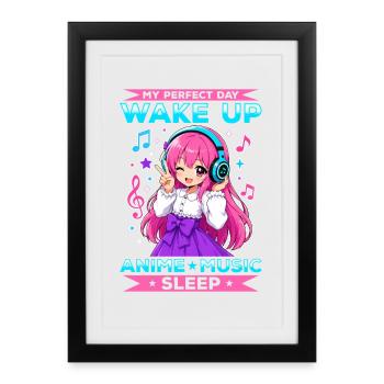 Anime et musique Chibi - Affiche encadrée (27 × 37 cm) - noir - Devant