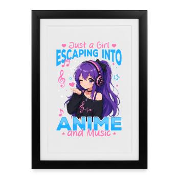 Anime et musique Chibi - Affiche encadrée (27 × 37 cm) - noir - Devant