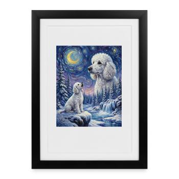 Caniche Caniche Hurlant au Mème de la Lune - Affiche encadrée (27 × 37 cm) - noir - Devant