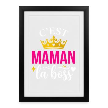 Maman Chef De Famille Couronne Dorée Humour - Affiche encadrée (27 × 37 cm) - noir - Devant
