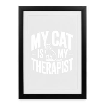 Mon chat est mon thérapeute - Affiche encadrée (27 × 37 cm) - noir - Devant