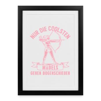 Bogensport Pfeil & Bogen Mädels Bogenschießen - Gerahmtes Poster (27 × 37 cm) - Schwarz - Vorne