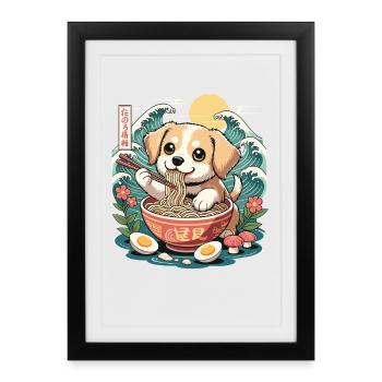 Kawaii Puppy Ramen Waves たのろ稲朔 Sunrise Bowl - Framed poster (27 × 37 cm) - black - Front