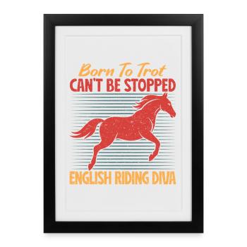 Cavalier de cheval de loisir né pour trotter à l’équitation anglaise - Affiche encadrée (27 × 37 cm) - noir - Devant