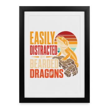 Easily Distracted By Bearded Dragons Reptile Fun - Framed poster (27 × 37 cm) - black - Front