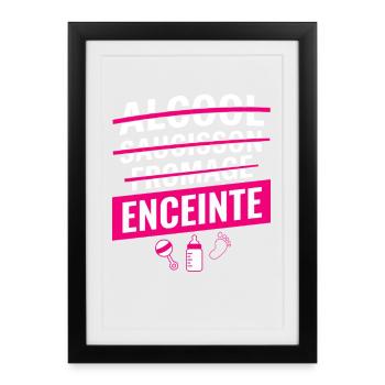 Humour Grossesse Fille Sans Alcool Fromage - Affiche encadrée (27 × 37 cm) - noir - Devant