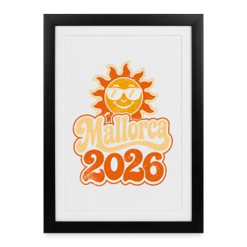 Soleil Rétro Majorque 2026 - Affiche encadrée (27 × 37 cm) - noir - Devant