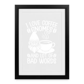 Hommes costumés de gnomes J’adore les gnomes du café & les gros mots - Affiche encadrée (27 × 37 cm) - noir - Devant