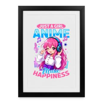 Anime et musique Chibi - Affiche encadrée (27 × 37 cm) - noir - Devant
