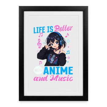 Anime et musique Chibi - Affiche encadrée (27 × 37 cm) - noir - Devant