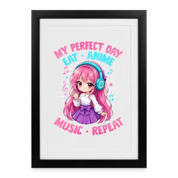 Anime et musique Chibi - Affiche encadrée (27 × 37 cm) - noir - Devant