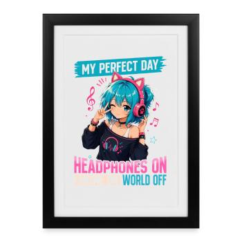 Anime et musique Chibi - Affiche encadrée (27 × 37 cm) - noir - Devant