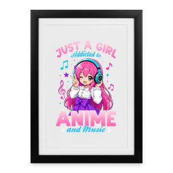 Anime et musique Chibi - Affiche encadrée (27 × 37 cm) - noir - Devant
