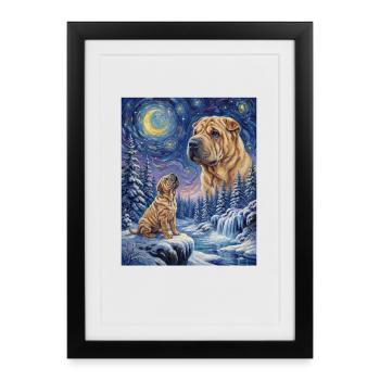 Hurlant vers la Lune Mème Chien Shar Pei - Affiche encadrée (27 × 37 cm) - noir - Devant