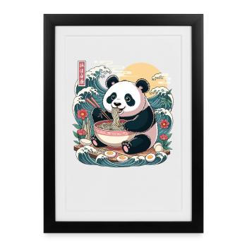Kawaii Panda Ramen-Liebhaber süße Anime-Wellen - Gerahmtes Poster (27 × 37 cm) - Schwarz - Vorne