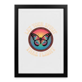 Laisse voler ton esprit avec papillon et - Affiche encadrée (27 × 37 cm) - noir - Devant