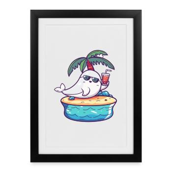 Vacances d’été des baleines - Affiche encadrée (27 × 37 cm) - noir - Devant