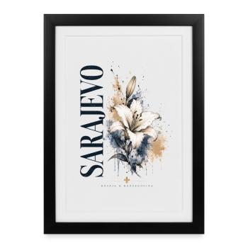 Fleurs florales d’aquarelle Sardio - Affiche encadrée (27 × 37 cm) - noir - Devant