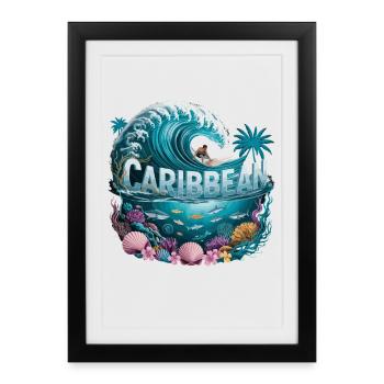 Vagues Caraïbes Aventure Surf Monde Sous-marin - Affiche encadrée (27 × 37 cm) - noir - Devant