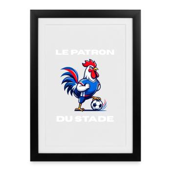 Coq du Stade Mascotte - Patron du Stade - humour - Affiche encadrée (27 × 37 cm) - noir - Devant