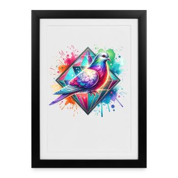 Diamanttaube Motiv - Gerahmtes Poster (27 × 37 cm) - Schwarz - Vorne