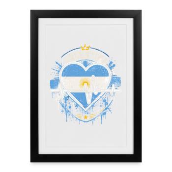 Argentinisches Herzschlag-Logo - Gerahmtes Poster (27 × 37 cm) - Schwarz - Vorne