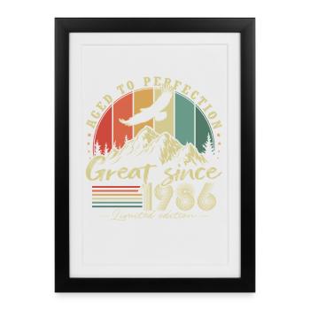 Cadeau rétro rétro vintage vintage d’anniversaire 1986 - Affiche encadrée (27 × 37 cm) - noir - Devant