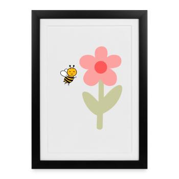 Abeille et fleur – motif joyeux - Affiche encadrée (27 × 37 cm) - noir - Devant