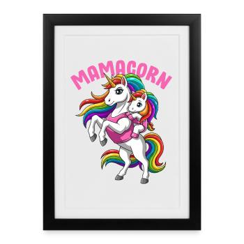 Mamacorn Maman Licorne Fête des Mères - Affiche encadrée (27 × 37 cm) - noir - Devant