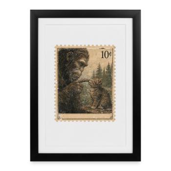 Gorilla Kissing Kitten Vintage Rubber Stamp - Framed poster (27 × 37 cm) - black - Front