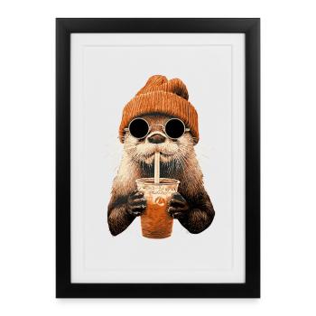 Otter Café glacé Amoureux du café Cool Sea Otter - Affiche encadrée (27 × 37 cm) - noir - Devant