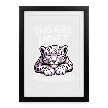 Dictions du léopard des neiges Cadeau mignon du léopard des neiges - Affiche encadrée (27 × 37 cm) - noir - Devant