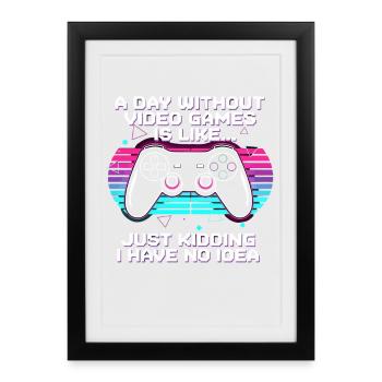 Une journée sans jeux vidéo - Affiche encadrée (27 × 37 cm) - noir - Devant