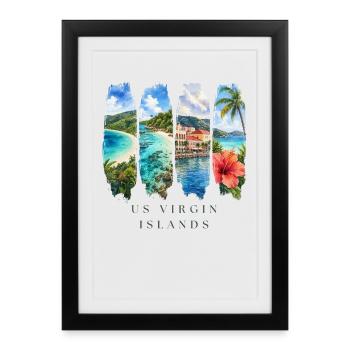 US Virgin Islands – Caribbean Beach & Culture Motif - Framed poster (27 × 37 cm) - black - Front