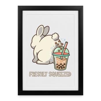 Bubble Tea Boba Drôle de Lapin mignon - Affiche encadrée (27 × 37 cm) - noir - Devant