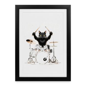 Heavy Metal Cat on Drums - Framed poster (27 × 37 cm) - black - Front