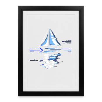Sailboat Pixel Art - Framed poster (27 × 37 cm) - black - Front