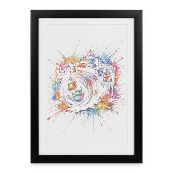 Appareil Photo Multicolore Splash Art Photographe - Affiche encadrée (27 × 37 cm) - noir - Devant