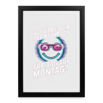 Nacht von Freitag auf Montag Filmriss Party JGA - Gerahmtes Poster (27 × 37 cm) - Schwarz - Vorne
