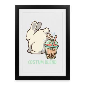 Bubble Tea Boba Drôle de Lapin mignon - Affiche encadrée (27 × 37 cm) - noir - Devant