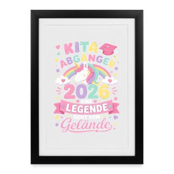 Kita Abgänger 2026 mit Einhorn und Regenbogen - Gerahmtes Poster (27 × 37 cm) - Schwarz - Vorne