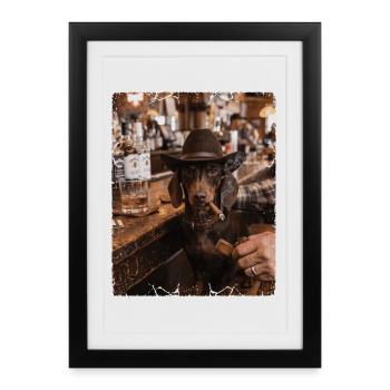 Bar à cigares Cowboy Dog Teckel - Affiche encadrée (27 × 37 cm) - noir - Devant