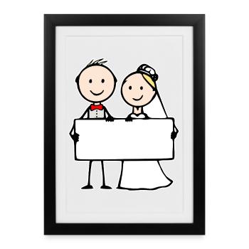 Wedding Couple Cartoon with Sign - Framed poster (27 × 37 cm) - black - Front